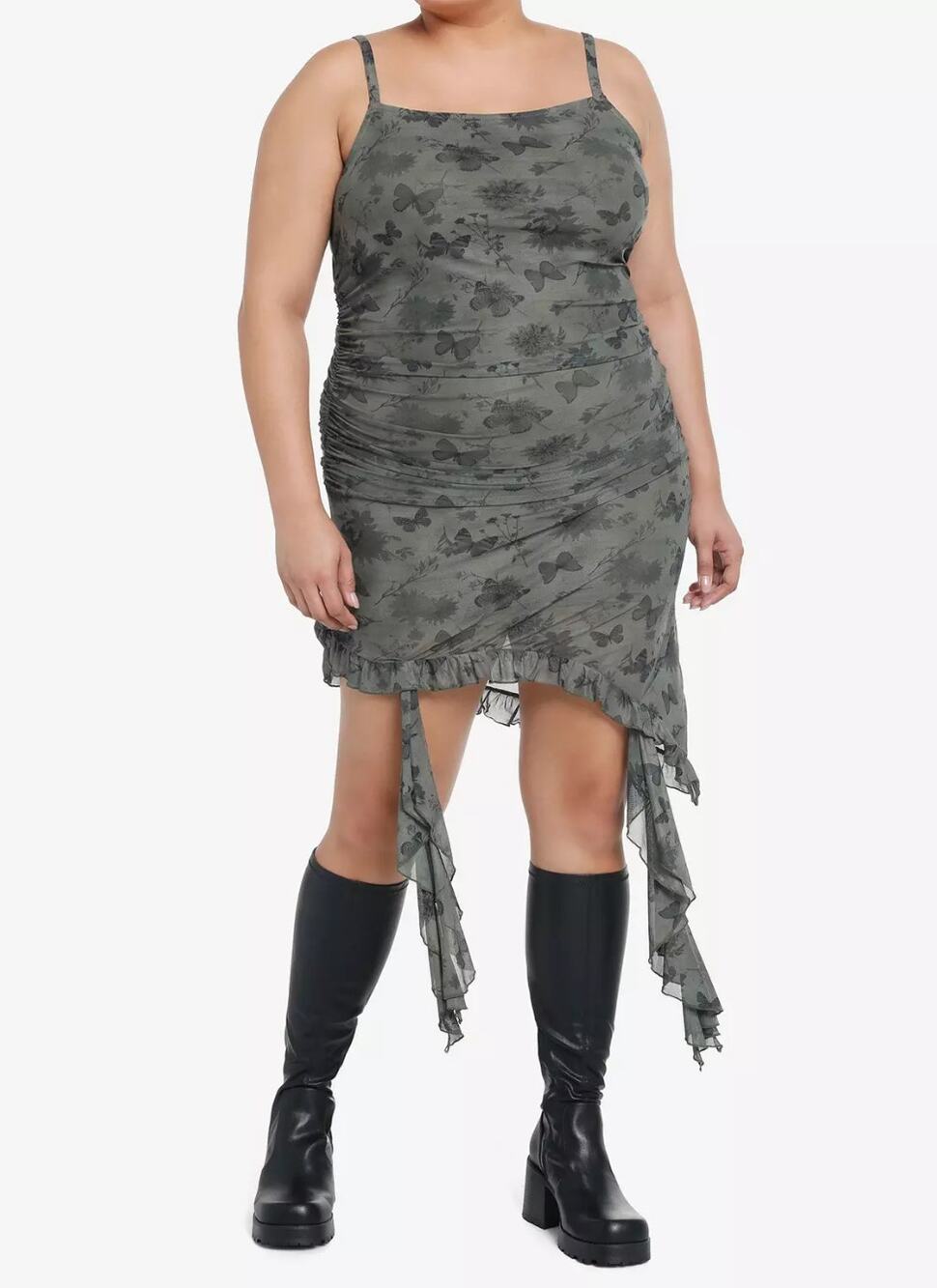 Thorn & Fable Green Butterflies & Flowers Asymmetrical Dress NEW 3X grunge
